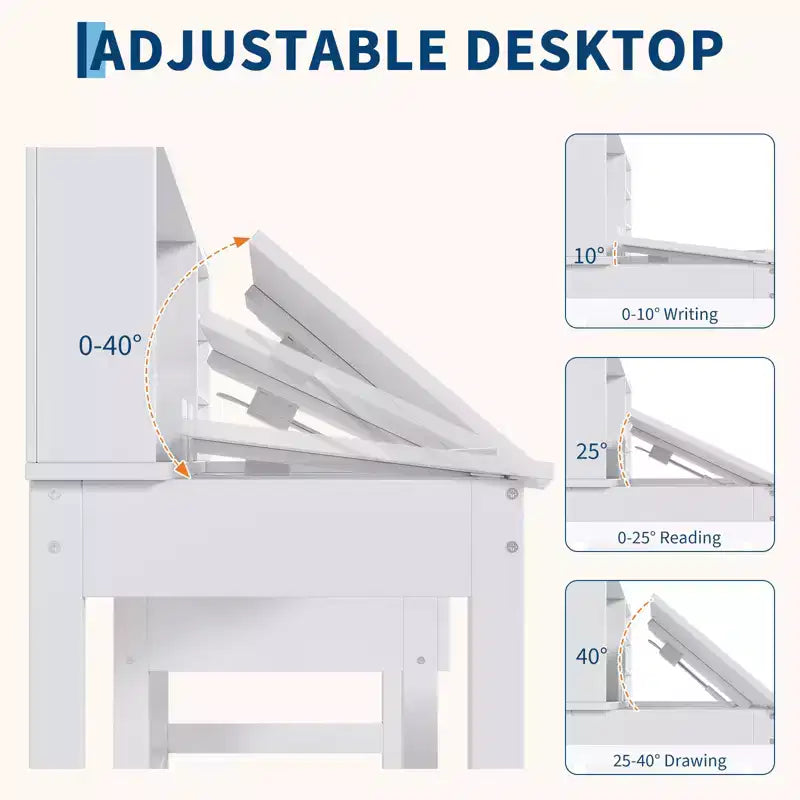 Escritorio y Silla Infantiles de Madera Mesa de Estudio con Tablero Inclinable Ajustable Cajones de Almacenamiento y Tablero de Corcho para el Aprendizaje de los Niños