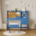Escritorio y Silla Infantiles de Madera Mesa de Estudio con Tablero Inclinable Ajustable Cajones de Almacenamiento y Tablero de Corcho para el Aprendizaje de los Niños
