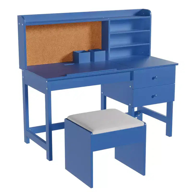 Escritorio y Silla Infantiles de Madera Mesa de Estudio con Tablero Inclinable Ajustable Cajones de Almacenamiento y Tablero de Corcho para el Aprendizaje de los Niños