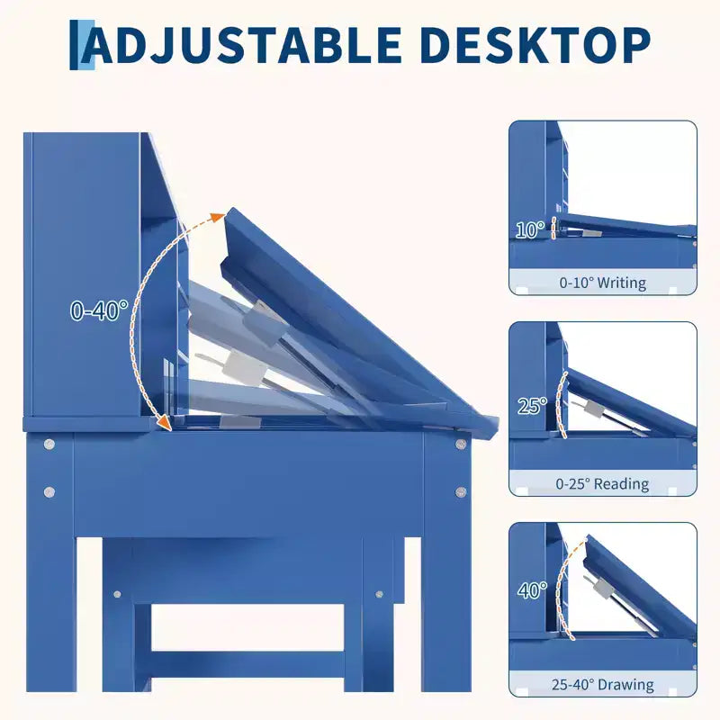 Escritorio y Silla Infantiles de Madera Mesa de Estudio con Tablero Inclinable Ajustable Cajones de Almacenamiento y Tablero de Corcho para el Aprendizaje de los Niños