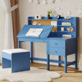COZONY Kids Desk and Chair Set Wooden Study Table with Adjustable Tilt Desktop Storage Drawers and Cork Board for Children Learning