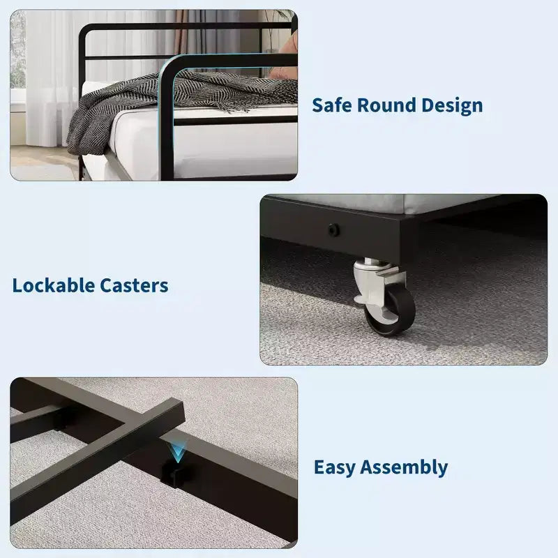 Sofá cama individual con nido, marco de metal con estación de carga y cabecero tapizado con almacenamiento, sofá cama de metal para dormitorio, habitación de invitados