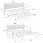 Sofá cama individual con nido, marco de metal con estación de carga y cabecero tapizado con almacenamiento, sofá cama de metal para dormitorio, habitación de invitados