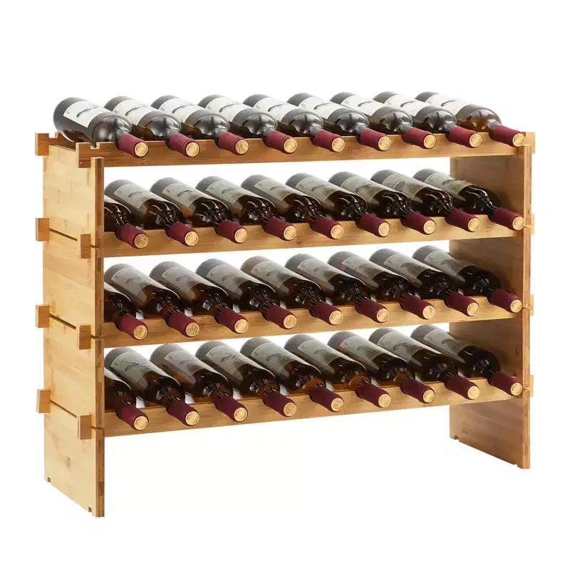 36 Bottle Stackable Wine Rack, 4-Tier Solid Wood Storage, Freestanding Floor & Countertop, Perfect for Kitchen, Bar & Cabinet, Wobble-Free Design