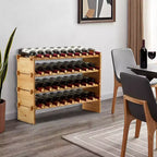 Botellero apilable para 36 botellas, almacenamiento de madera maciza de 4 niveles, de pie para suelo y encimera, perfecto para cocina, bar y armario, diseño antivuelco