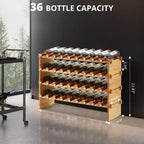 Botellero apilable para 36 botellas, almacenamiento de madera maciza de 4 niveles, de pie para suelo y encimera, perfecto para cocina, bar y armario, diseño antivuelco