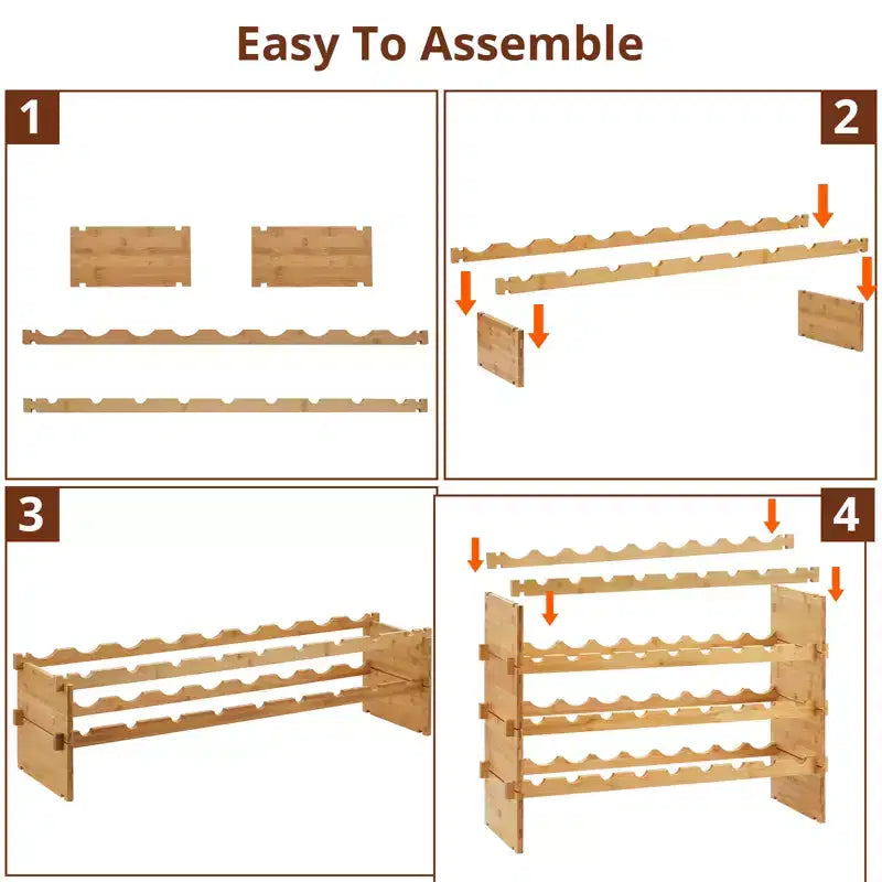 Botellero apilable para 36 botellas, almacenamiento de madera maciza de 4 niveles, de pie para suelo y encimera, perfecto para cocina, bar y armario, diseño antivuelco