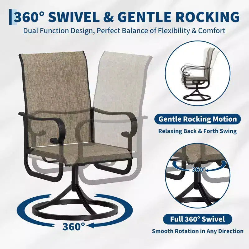 Sillas, juego de 2, sillas mecedoras de comedor con tela Textilene para todo tipo de clima, asiento mecedora para terraza con respaldo alto para patio trasero, piscina