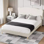Acekool Upholstered Platform Bed Frame with Boucle Headboard, Low Profile Rounded Corner Bed, Wooden Slats, No Box Spring Needed