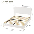 Base de cama tapizada con cabecero de bouclé, cama de perfil bajo con esquinas redondeadas, somier de lamas de madera, no necesita somier de muelles
