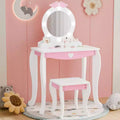 BALHAM TRADE-Kids Vanity Set with Lighted Mirror and Stool with Storage Space for Little Girls