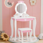 BALHAM TRADE-Kids Vanity Set with Lighted Mirror and Stool with Storage Space for Little Girls