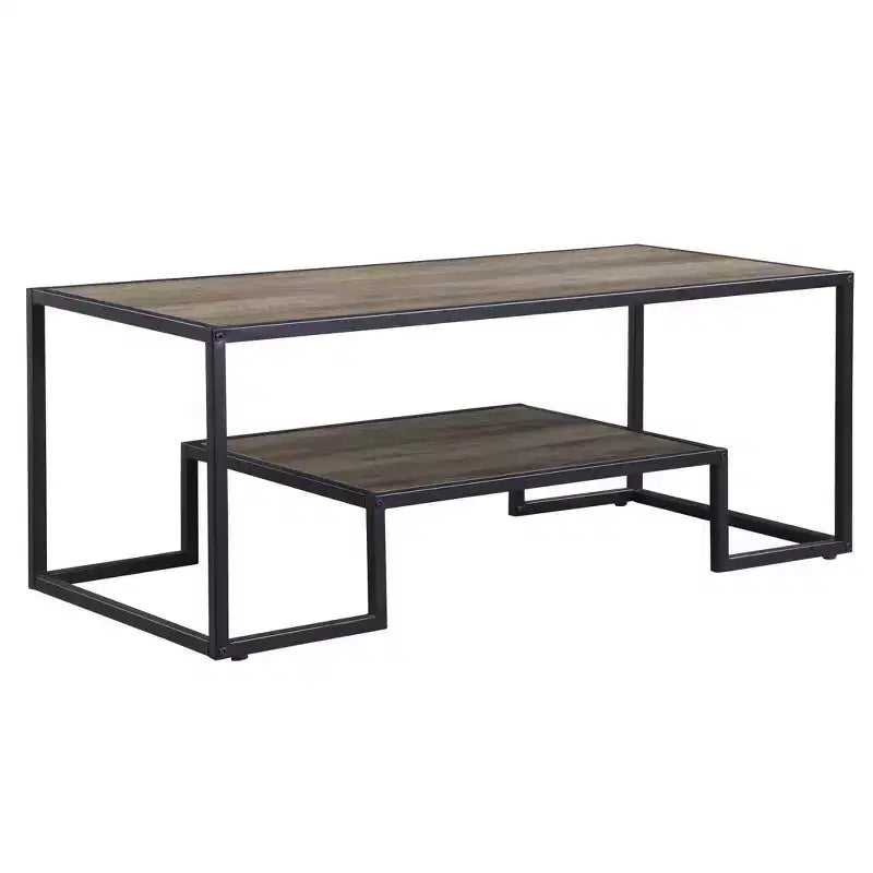 HomeRoots 45 Brown and Black Metal Sled Coffee Table With Shelf