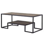 Mesa de centro con patas de trineo de metal negro y marrón de 45 pulgadas con estante