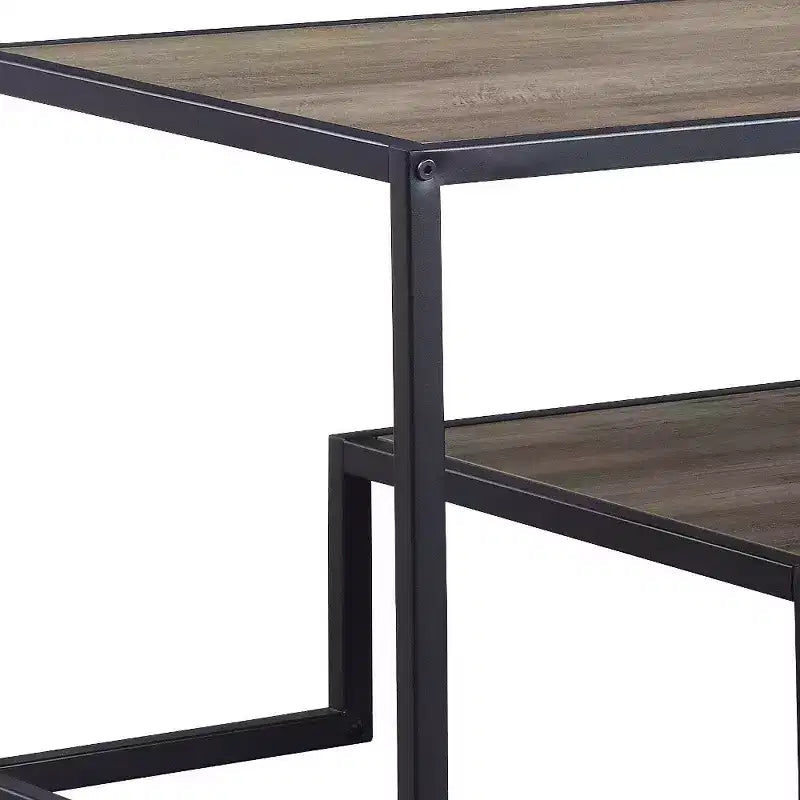 Mesa de centro con patas de trineo de metal negro y marrón de 45 pulgadas con estante