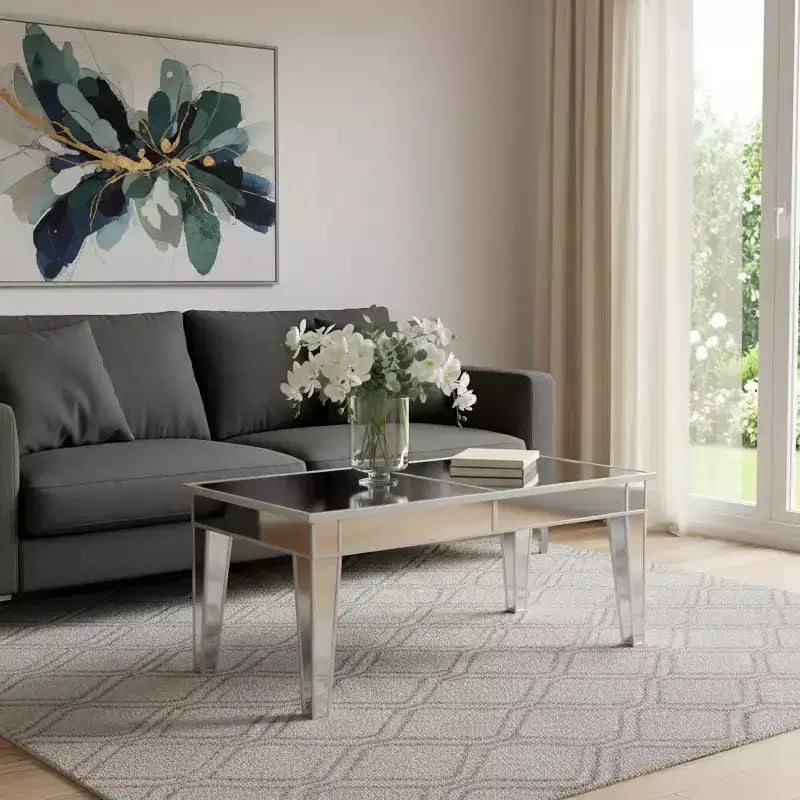 Mesa de centro rectangular de metal espejado plateado 42