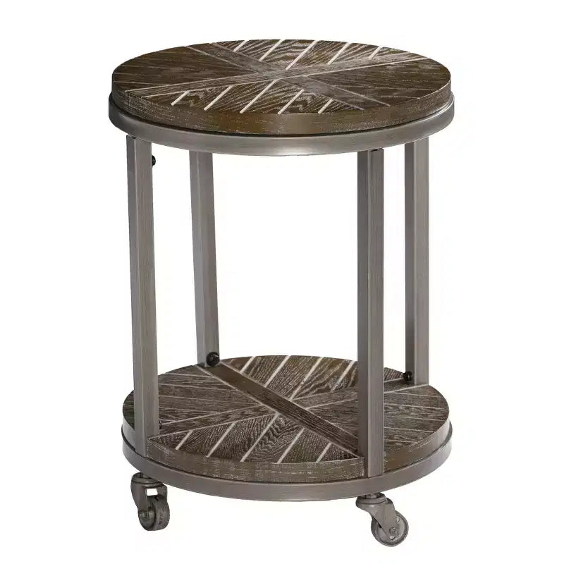 HomeRoots 24 Brown Manufactured Wood And Iron Round End Table With Shelf
