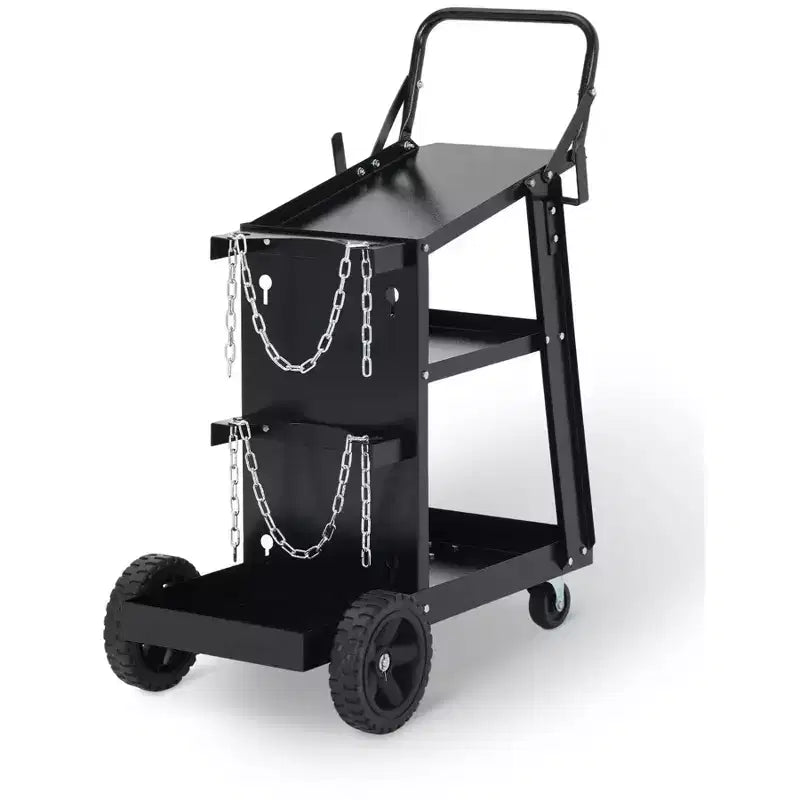 Carro de soldadura, carro de soldadura rodante de servicio pesado con almacenamiento de tanque, capacidad estática de 122 kg, ruedas giratorias de 360 grados para soldador MIG TIG y cortador de plasma