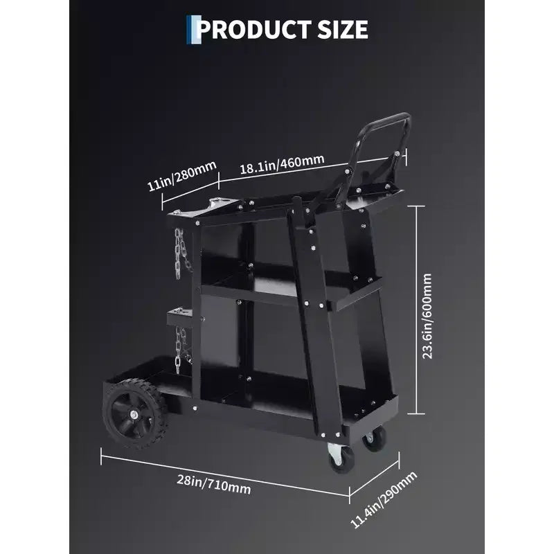 Carro de soldadura, carro de soldadura rodante de servicio pesado con almacenamiento de tanque, capacidad estática de 122 kg, ruedas giratorias de 360 grados para soldador MIG TIG y cortador de plasma