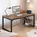 Dyonery Rustic Computer Desk with Power Outlet,1.2 Inch Extra-Thick Desktop,Deeper Office Desk with Robust Metal Tube,Gaming Writing Work Desk