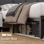 Base de cama moderna tamaño queen con cabecero ajustable, 2 cajones de almacenamiento, luces LED, estación de carga, plataforma tapizada gris de metal, no requiere somier