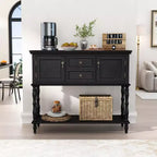 Mesa auxiliar para recibidor de estilo vintage con 2 cajones y 2 puertas. Patas en forma de columna romana, adecuada para sala de estar y recibidor.