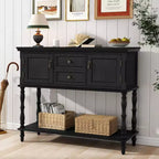 Mesa auxiliar para recibidor de estilo vintage con 2 cajones y 2 puertas. Patas en forma de columna romana, adecuada para sala de estar y recibidor.
