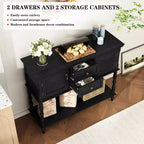 Mesa auxiliar para recibidor de estilo vintage con 2 cajones y 2 puertas. Patas en forma de columna romana, adecuada para sala de estar y recibidor.