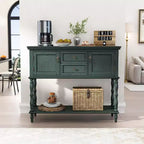 Mesa auxiliar para recibidor de estilo vintage con 2 cajones y 2 puertas. Patas en forma de columna romana, adecuada para sala de estar y recibidor.
