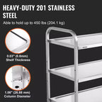 Carrito utilitario de cocina rodante de alambre de 3 niveles, capacidad de 450 libras, cesta de 80 mm con revestimiento de PP, 6 ganchos y asa curva para interiores y exteriores