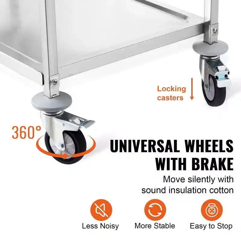 Carrito utilitario de cocina rodante de alambre de 3 niveles, capacidad de 450 libras, cesta de 80 mm con revestimiento de PP, 6 ganchos y asa curva para interiores y exteriores