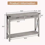 Mesa de Entrada Rústica con 2 Cajones, Mesa Consola Rataan para Entrada, Mesa de Sofá de Madera para Sala de Estar, Vestíbulo, Pasillo - Gris