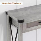 Mesa de Entrada Rústica con 2 Cajones, Mesa Consola Rataan para Entrada, Mesa de Sofá de Madera para Sala de Estar, Vestíbulo, Pasillo - Gris
