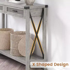 Mesa de Entrada Rústica con 2 Cajones, Mesa Consola Rataan para Entrada, Mesa de Sofá de Madera para Sala de Estar, Vestíbulo, Pasillo - Gris