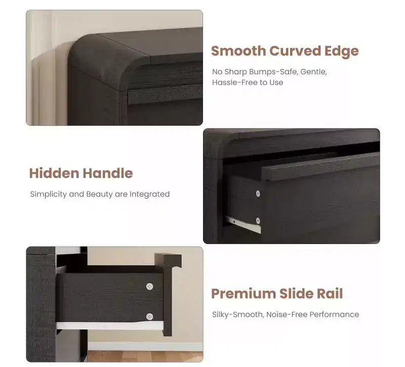 Cómoda de 5 cajones para dormitorio, cómoda alta de madera de 114 cm con diseño de perfil curvo, organizador de almacenamiento de ropa para armario, cómoda de estilo mediados de siglo
