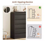 Cómoda de 5 cajones para dormitorio, cómoda alta de madera de 114 cm con diseño de perfil curvo, organizador de almacenamiento de ropa para armario, cómoda de estilo mediados de siglo