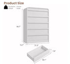 Cómoda de 5 cajones para dormitorio, cómoda alta de madera de 114 cm con diseño de perfil curvo, organizador de almacenamiento de ropa para armario, cómoda de estilo mediados de siglo