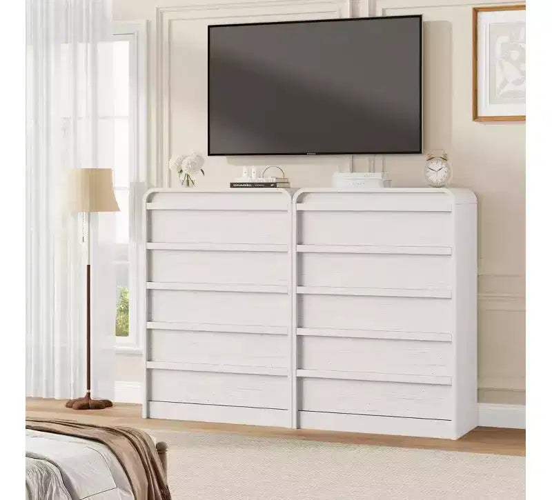 Cómoda de 5 cajones para dormitorio, cómoda alta de madera de 114 cm con diseño de perfil curvo, organizador de almacenamiento de ropa para armario, cómoda de estilo mediados de siglo