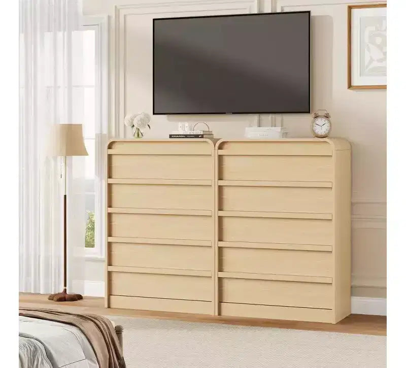 Cómoda de 5 cajones para dormitorio, cómoda alta de madera de 114 cm con diseño de perfil curvo, organizador de almacenamiento de ropa para armario, cómoda de estilo mediados de siglo