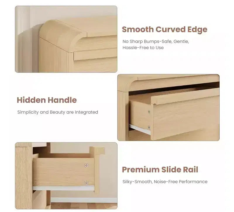 Cómoda de 5 cajones para dormitorio, cómoda alta de madera de 114 cm con diseño de perfil curvo, organizador de almacenamiento de ropa para armario, cómoda de estilo mediados de siglo