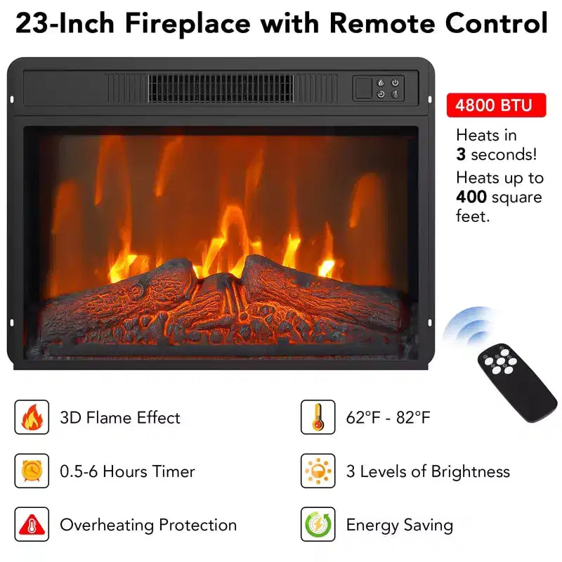 Mueble de TV con chimenea de 67 pulgadas y repisa, inserto de chimenea eléctrica de 18 pulgadas y gabinetes, centro de entretenimiento para sala de estar o dormitorio, marrón