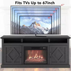 Mueble de TV con chimenea de 67 pulgadas y repisa, inserto de chimenea eléctrica de 18 pulgadas y gabinetes, centro de entretenimiento para sala de estar o dormitorio, marrón
