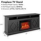 Mueble de TV con chimenea de 67 pulgadas y repisa, inserto de chimenea eléctrica de 18 pulgadas y gabinetes, centro de entretenimiento para sala de estar o dormitorio, marrón