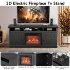 Mueble de TV con chimenea de 67 pulgadas y repisa, inserto de chimenea eléctrica de 18 pulgadas y gabinetes, centro de entretenimiento para sala de estar o dormitorio, marrón