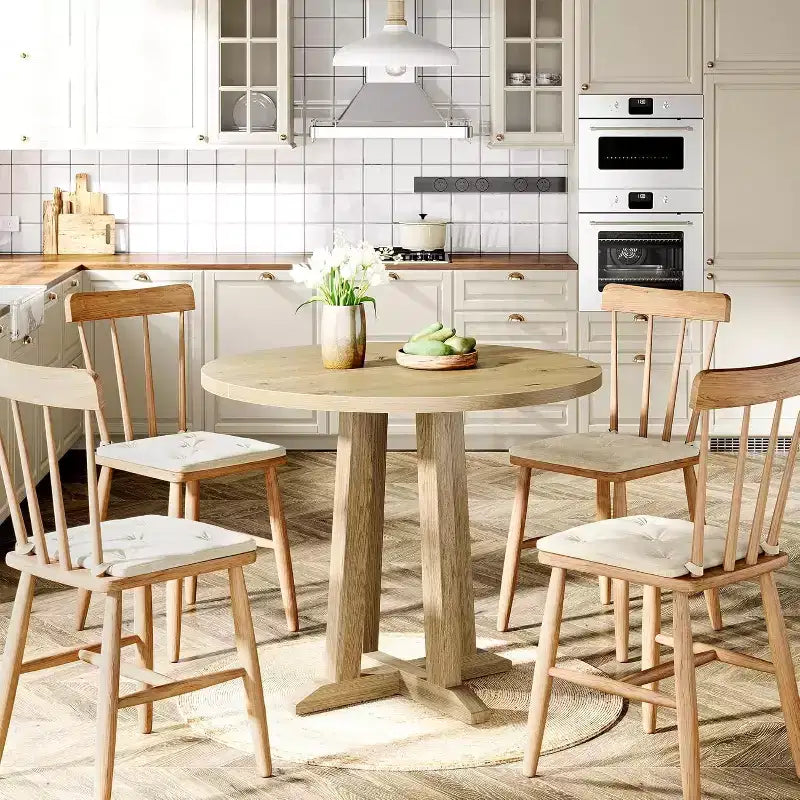 Mesa de comedor redonda estilo granja de 31.5 pulgadas, base única resistente, para 2-4 personas, ideal para espacios pequeños como cocinas, apartamentos y restaurantes.