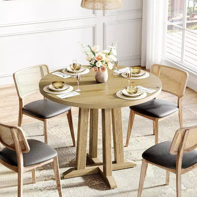 Mesa de comedor redonda estilo granja de 31.5 pulgadas, base única resistente, para 2-4 personas, ideal para espacios pequeños como cocinas, apartamentos y restaurantes.