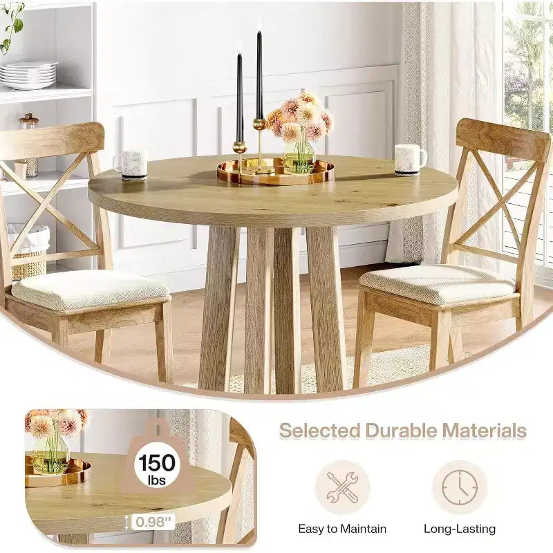 Mesa de comedor redonda estilo granja de 31.5 pulgadas, base única resistente, para 2-4 personas, ideal para espacios pequeños como cocinas, apartamentos y restaurantes.
