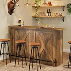 Lantine 63-Inch Bar Table, 2-Tier Bar Cabinet Height Pub Table with Footrest for Home Kitchen, Bistro, Dining Room, Living Room, Brown