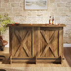 Mesa de bar de 63 pulgadas, mesa de pub de altura de gabinete de bar de 2 niveles con reposapiés para cocina, bistró, comedor, sala de estar, marrón