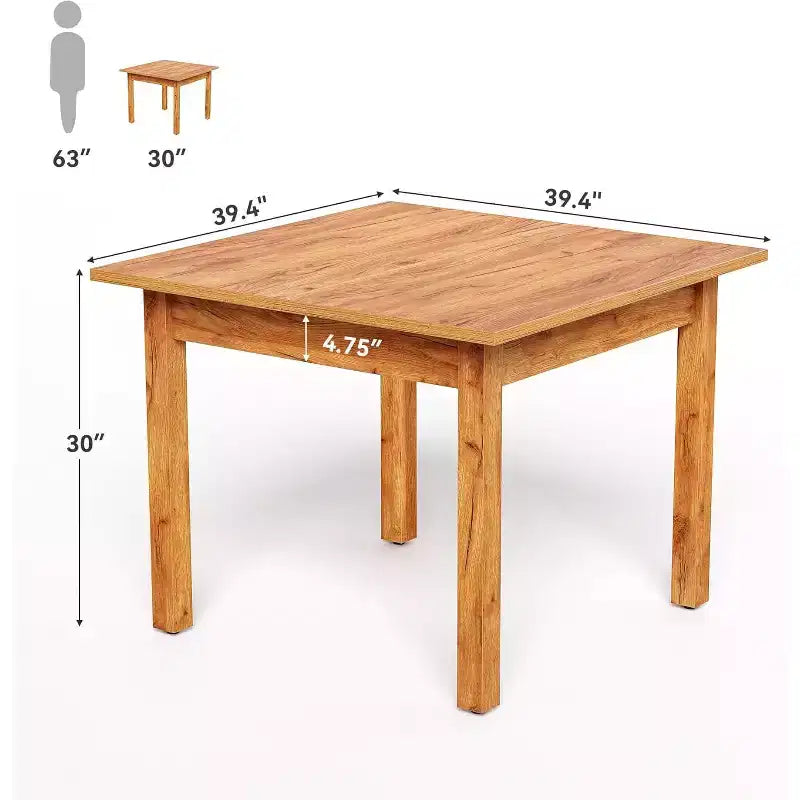 Mesa de comedor de madera cuadrada marrón de pulgadas, capacidad para 4 personas, diseño moderno para sala de estar y cocina, acabado en roble marrón